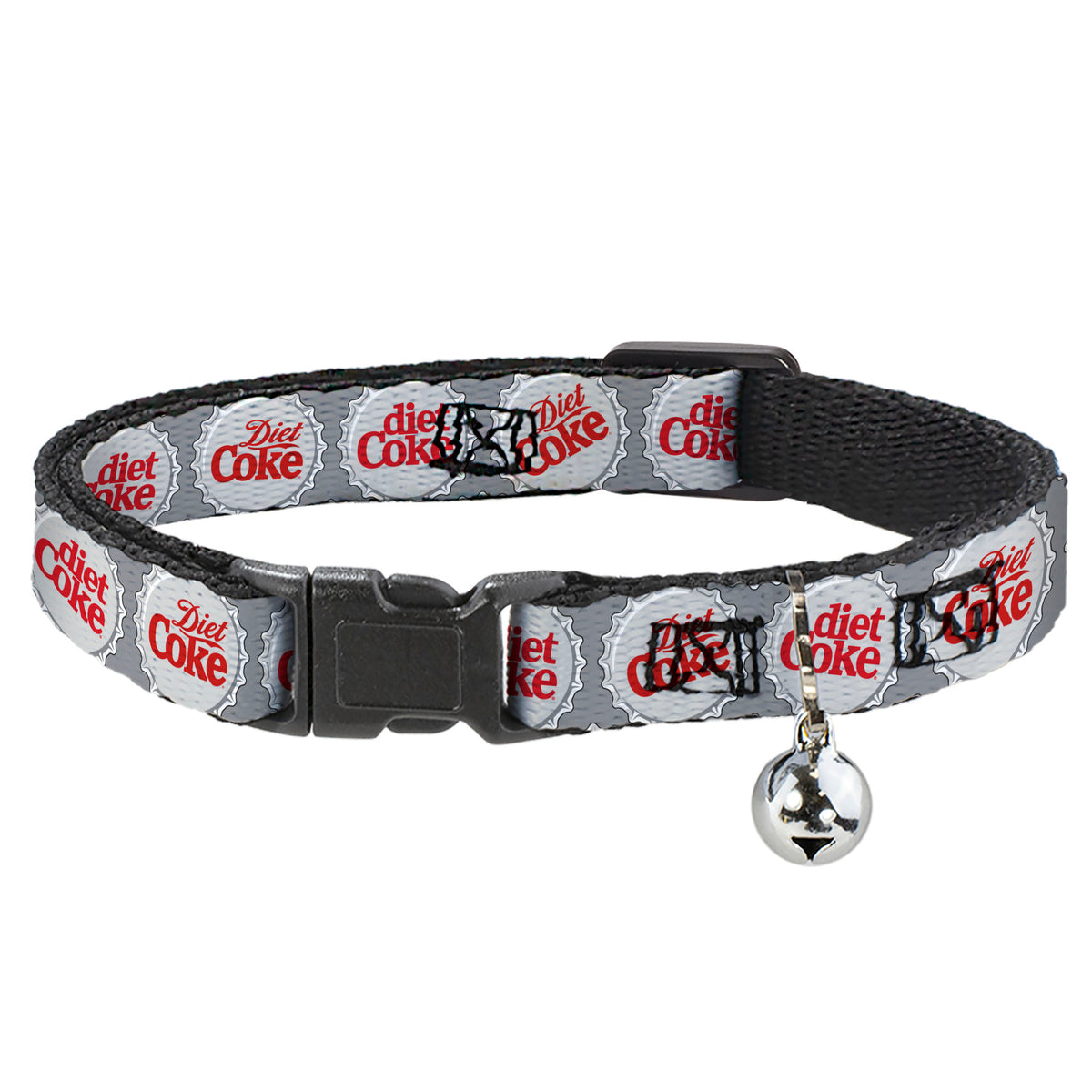 Breakaway Cat Collar with Bell - DIET COKE Bottle Caps Grays/White/Red Cat Collars Breakaway Side Release Coca-Cola