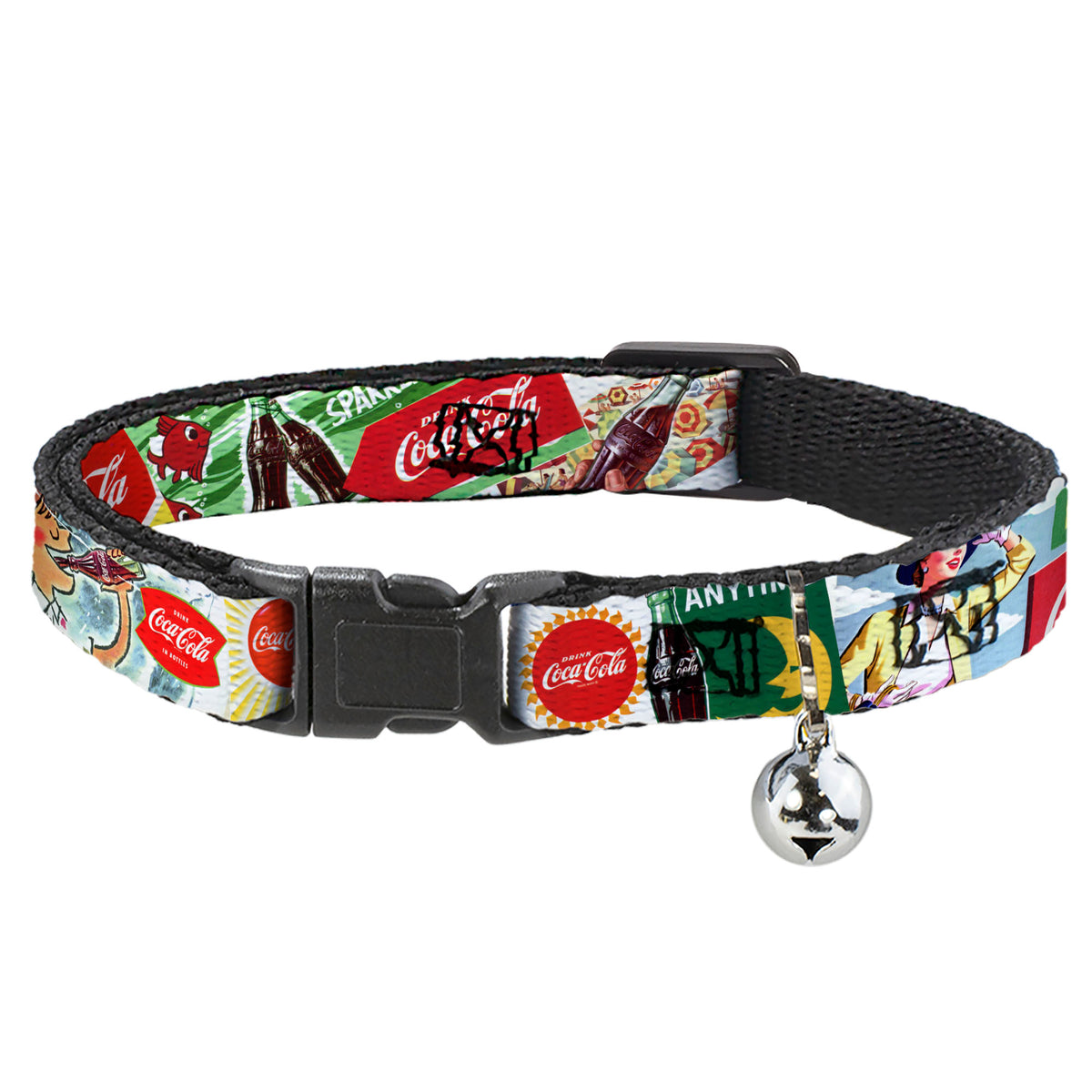 Breakaway Cat Collar with Bell - Vintage Coca-Cola GO REFRESHED Ads and Icons Collage Cat Collars Breakaway Side Release Coca-Cola