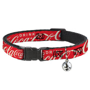 Breakaway Cat Collar with Bell - DRINK COCA-COLA Typography Logo Scattered Red/White Cat Collars Breakaway Side Release Coca-Cola