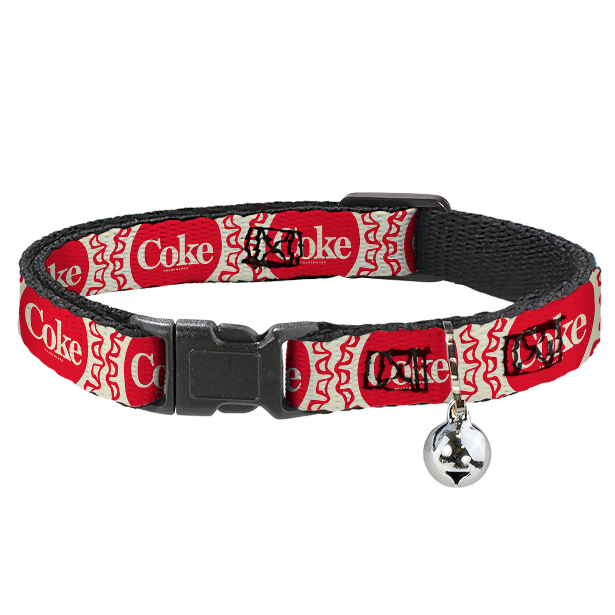 Breakaway Cat Collar with Bell - Vintage COKE Bottle Caps White/Red Cat Collars Breakaway Side Release Coca-Cola