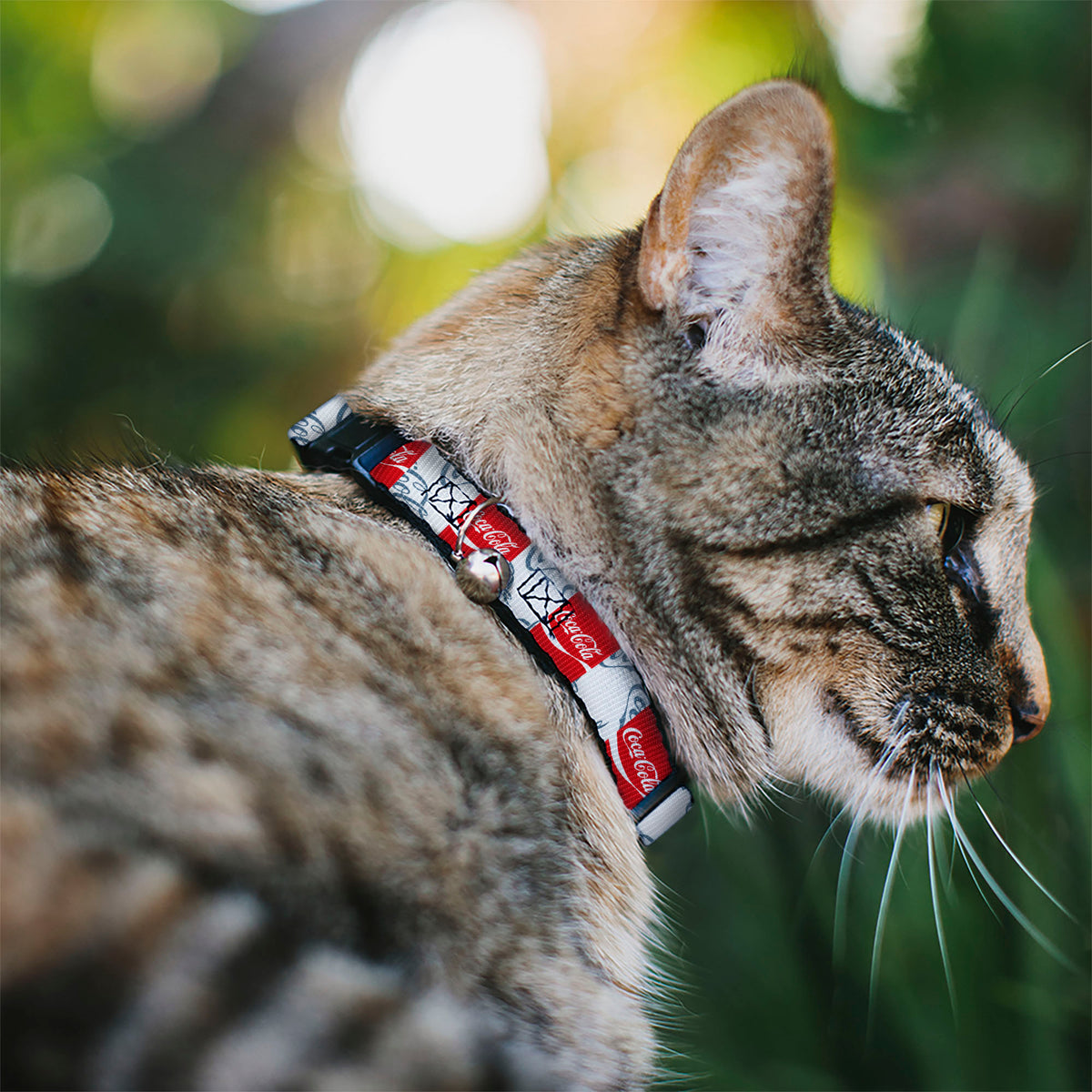 Breakaway Cat Collar with Bell - COCA-COLA Script Logo Blocks Red/White/Light Blue Cat Collars Breakaway Side Release Coca-Cola
