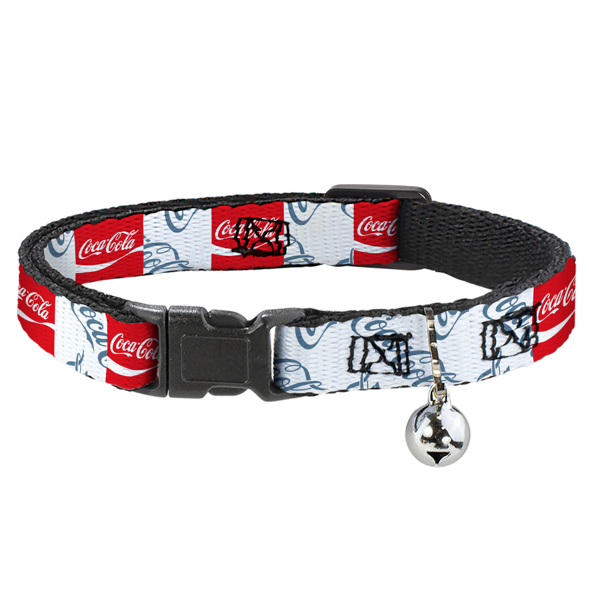 Breakaway Cat Collar with Bell - COCA-COLA Script Logo Blocks Red/White/Light Blue Cat Collars Breakaway Side Release Coca-Cola