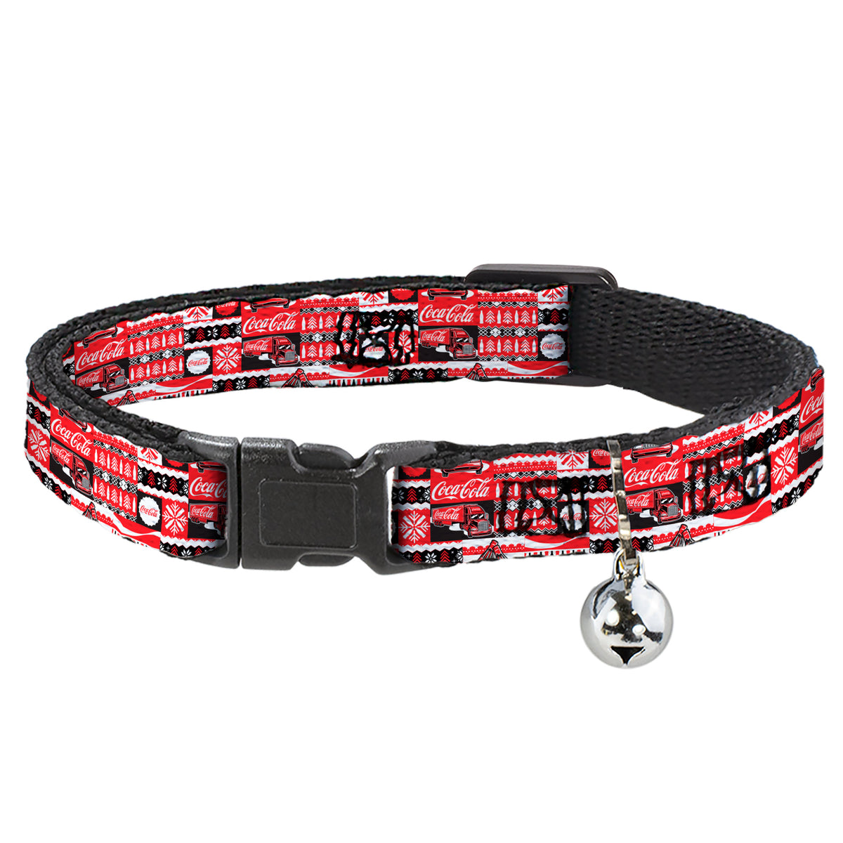 Breakaway Cat Collar with Bell - Coca-Cola Holiday Bottle Caps and Truck Red/White/Black Cat Collars Breakaway Side Release Coca-Cola