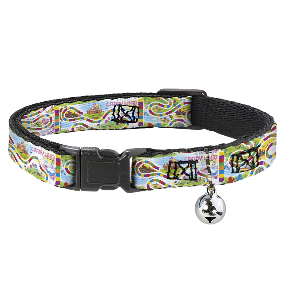 Breakaway Cat Collar with Bell - Candy Land Game Board Game Scenes White/Multi Color Cat Collars Breakaway Side Release Candy Land