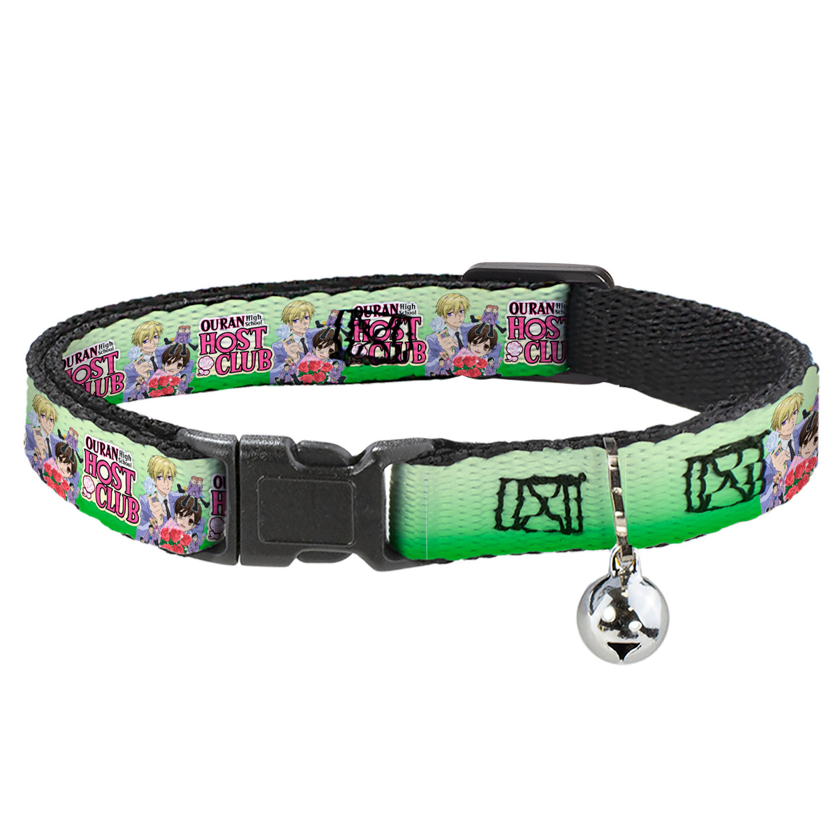 Breakaway Cat Collar with Bell - OURAN HIGH SCHOOL HOST CLUB Haruhi and Friends Group Pose and Title Logo Greens Cat Collars Breakaway Side Release Ouran High School Host Club