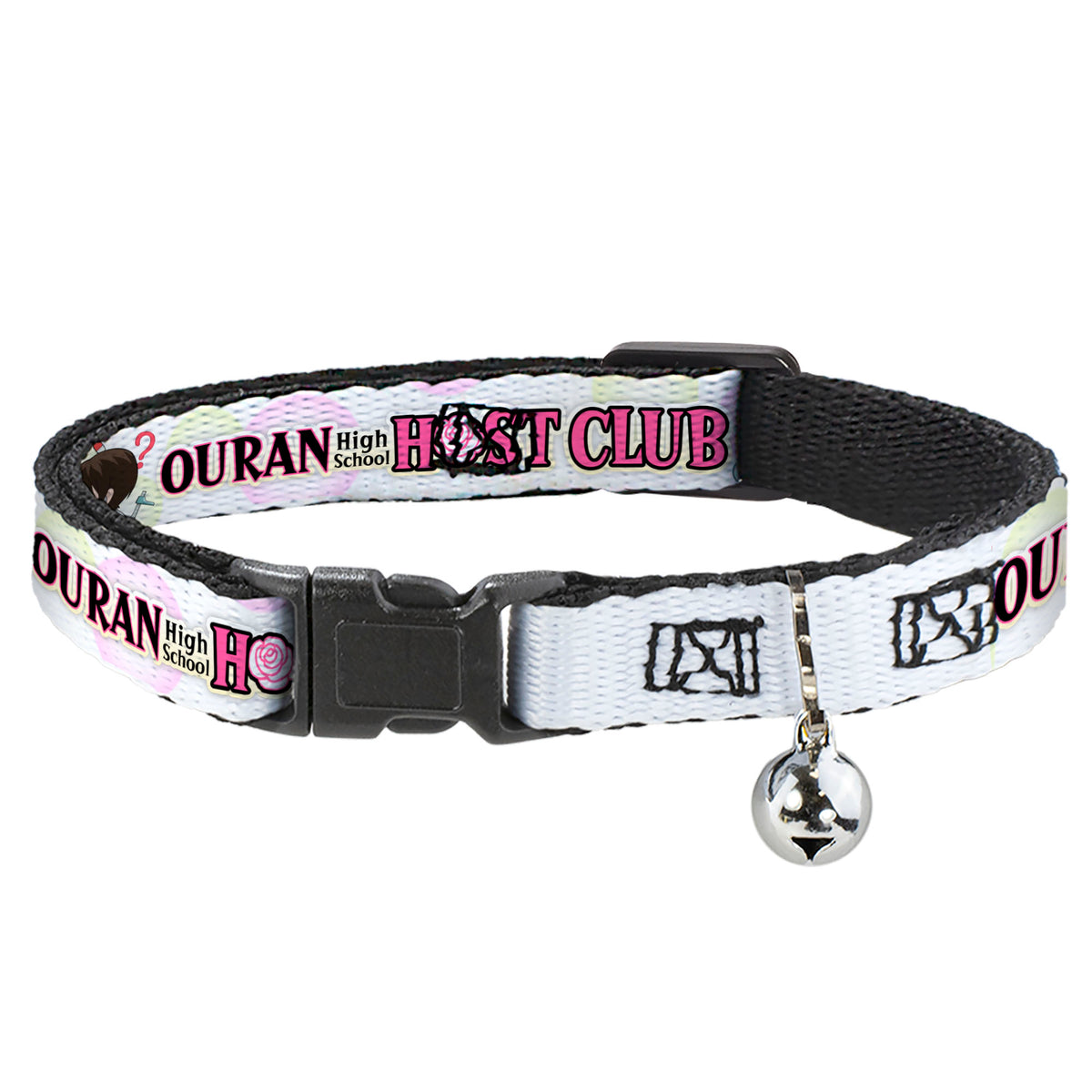 Breakaway Cat Collar with Bell - OURAN HIGH SCHOOL Chibi Tamaki and Haruhi Pose and Title Logo White Cat Collars Breakaway Side Release Ouran High School Host Club