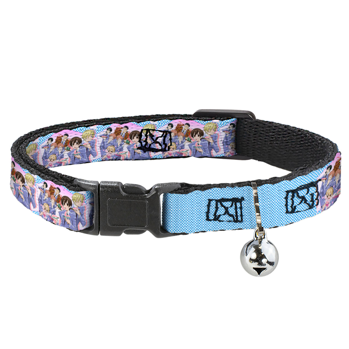 Breakaway Cat Collar with Bell - Ouran High School Host Club Seven Character Sushi Dining Pose Pink/Blue Cat Collars Breakaway Side Release Ouran High School Host Club