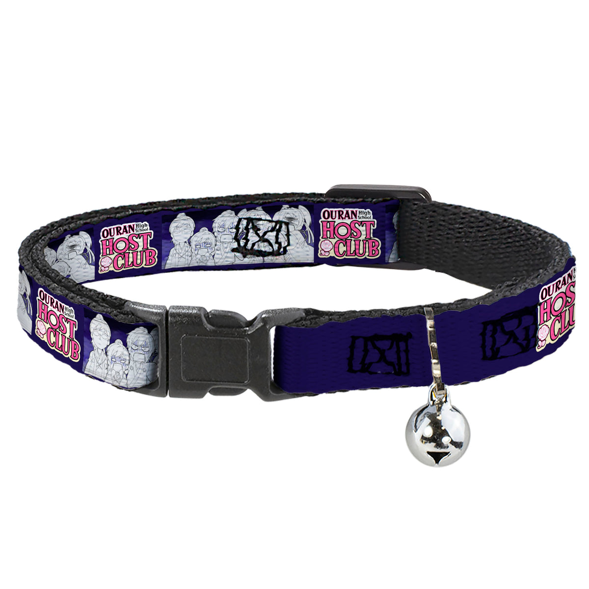 Breakaway Cat Collar with Bell - OURAN HIGH SCHOOL HOST CLUB Character Doodle and Title Logo Violet Cat Collars Breakaway Side Release Ouran High School Host Club