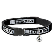 Cat Collar Breakaway with Bell - Carroll Shelby CS SHELBY Racing Logo Block Black White - NARROW Fits 8.5-12" Cat Collars Breakaway Side Release Shelby