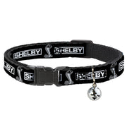 Cat Collar Breakaway with Bell - SHELBY Box Logo and Super Snake Cobra Black White - NARROW Fits 8.5-12" Cat Collars Breakaway Side Release Shelby