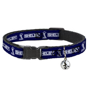 Cat Collar Breakaway with Bell - SHELBY Box Logo and Super Snake Cobra Blue White - NARROW Fits 8.5-12" Cat Collars Breakaway Side Release Shelby