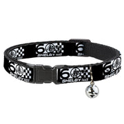 Cat Collar Breakaway with Bell - SHELBY 60 YEARS SINCE 1962 Checker Black White - NARROW Fits 8.5-12" Cat Collars Breakaway Side Release Shelby