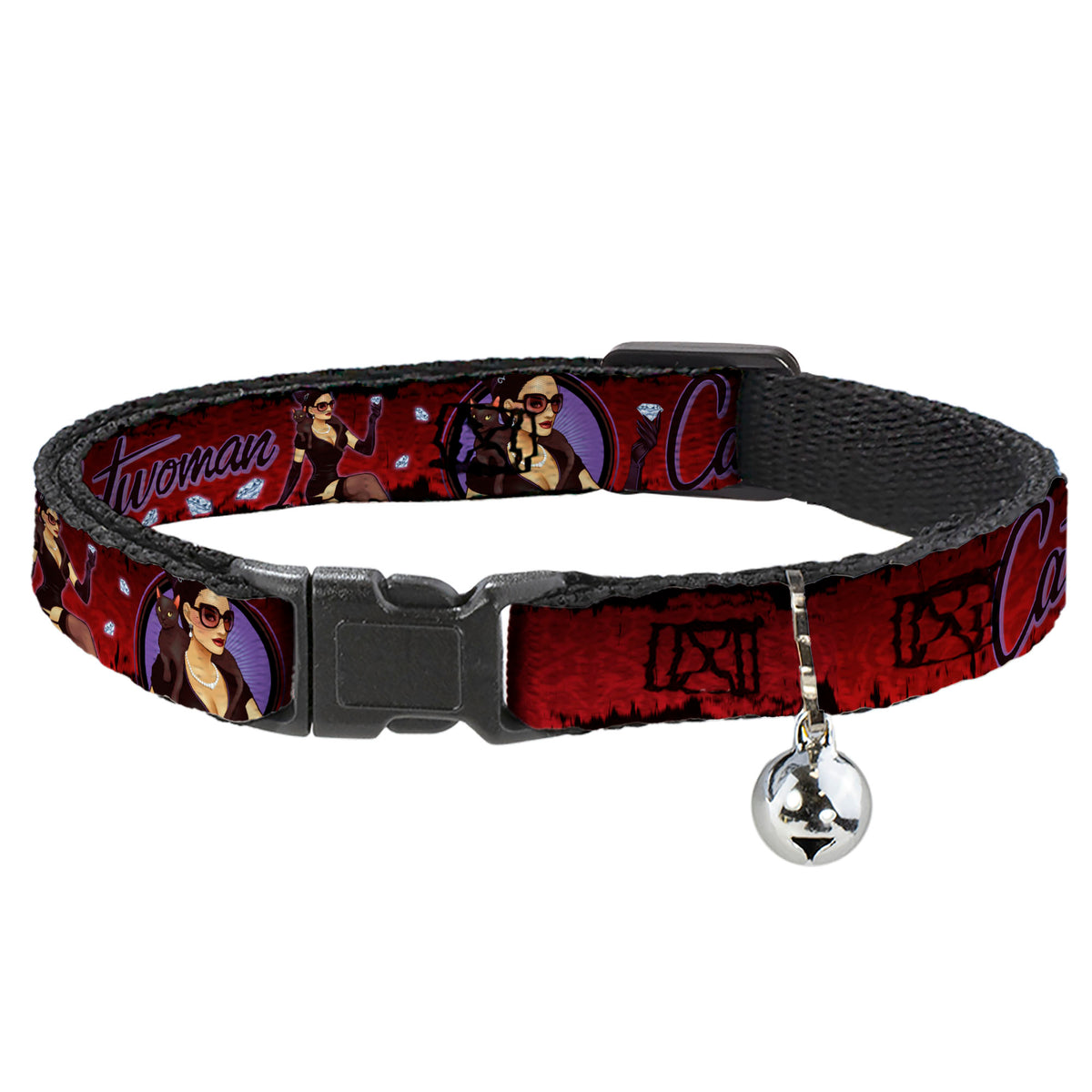 Cat Collar Breakaway - CATWOMAN Bombshell Pose Diamonds Red Purple Black Cat Collars Breakaway Side Release DC Comics