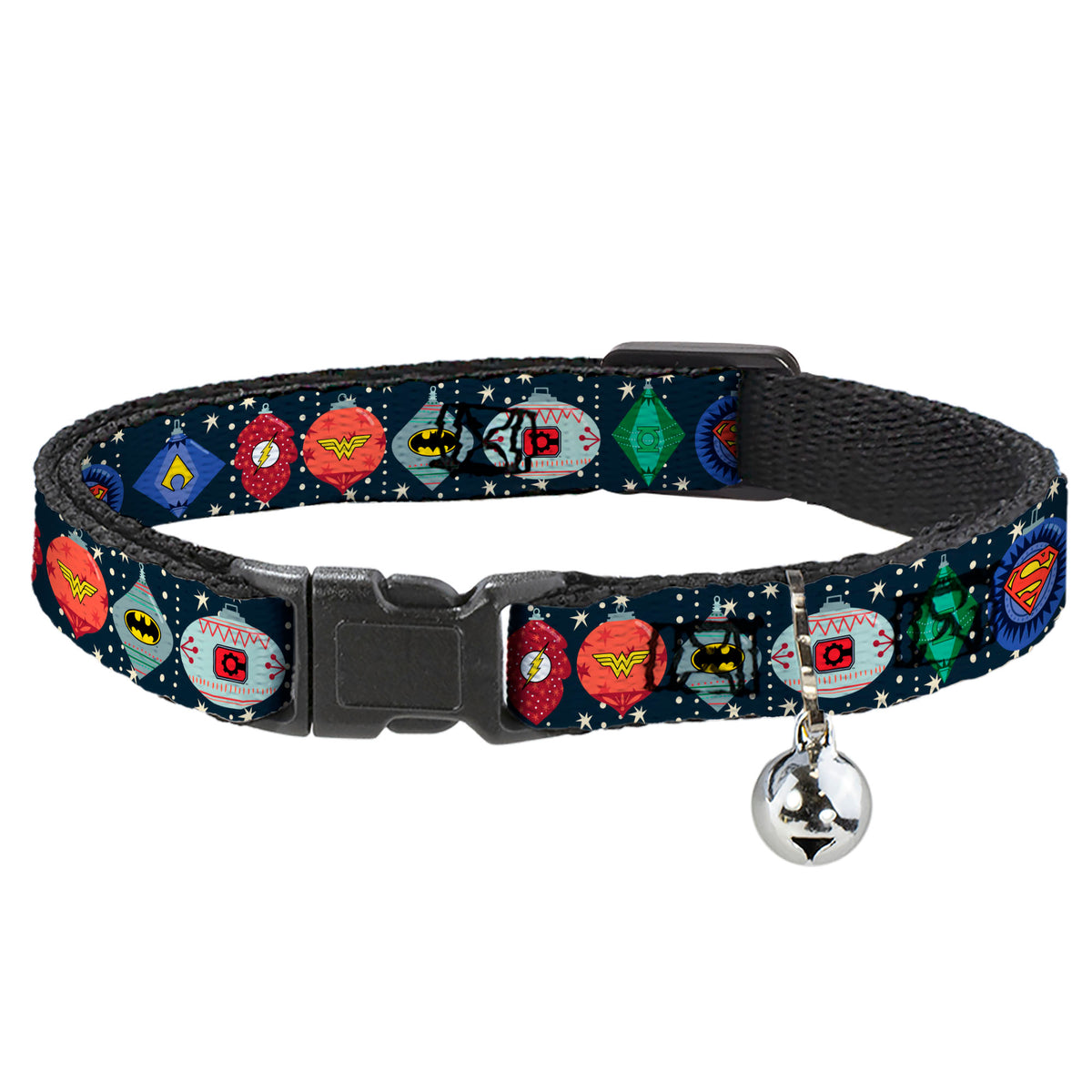 Cat Collar Breakaway with Bell - DC Comics Justice League Holiday Ornament Icons and Stars Cat Collars Breakaway Side Release DC Comics