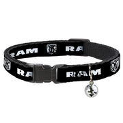 Breakaway Cat Collar with Bell - RAM Shield Logo/Bold Text Black/White Cat Collars Breakaway Side Release Dodge