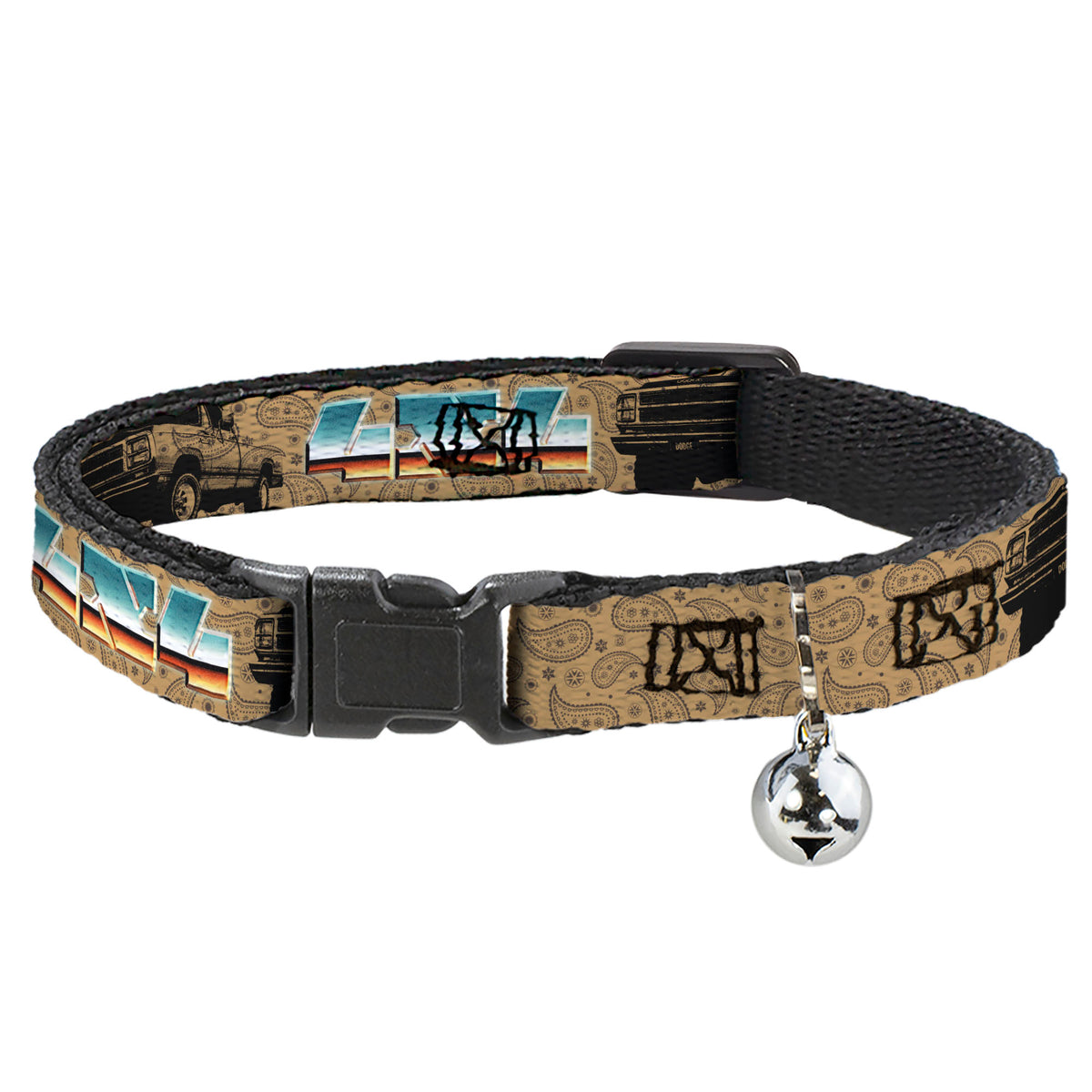 Breakaway Cat Collar with Bell - Dodge Power Wagon Truck 4x4 Paisley Tan/Black Cat Collars Breakaway Side Release Ram