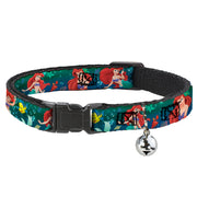 Cat Collar Breakaway - Ariel Poses w Flounder Green Blue Fade Cat Collars Breakaway Side Release Disney