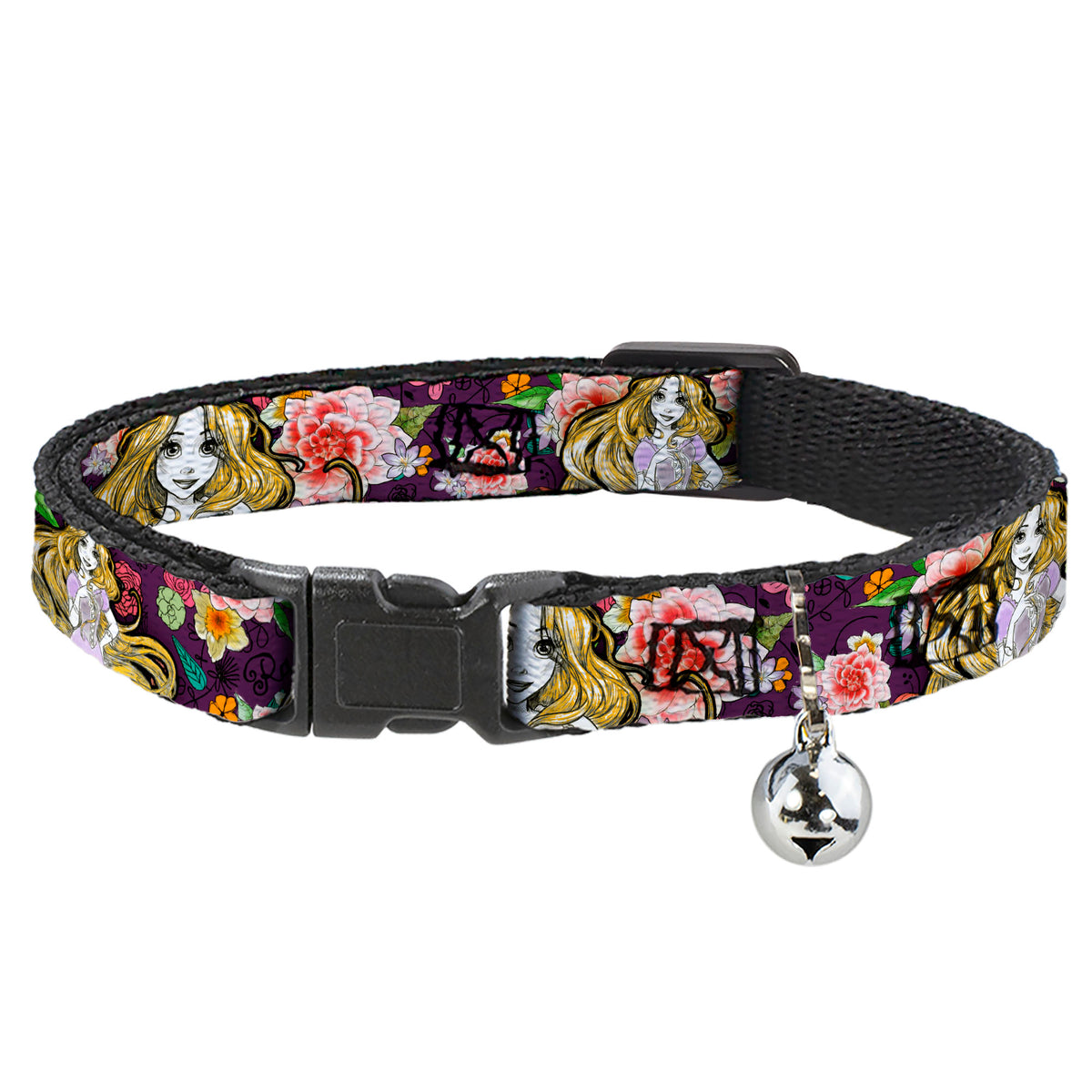 Cat Collar Breakaway - Rapunzel Poses Floral Collage Sketch Purple Cat Collars Breakaway Side Release Disney