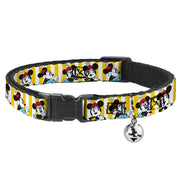 Cat Collar Breakaway - Minnie Mouse w Hat Poses Stripe Yellow White Cat Collars Breakaway Side Release Disney