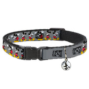 Cat Collar Breakaway - Mickey Mouse w Glasses Poses Gray Cat Collars Breakaway Side Release Disney