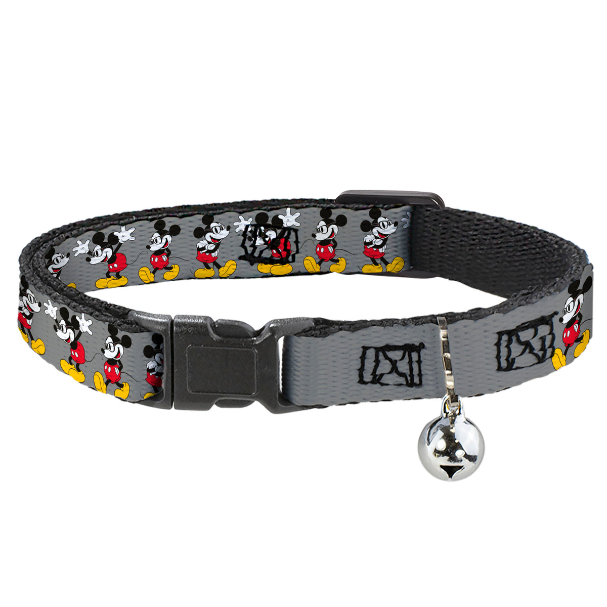 Cat Collar Breakaway - Mickey Mouse w Glasses Poses Gray Cat Collars Breakaway Side Release Disney