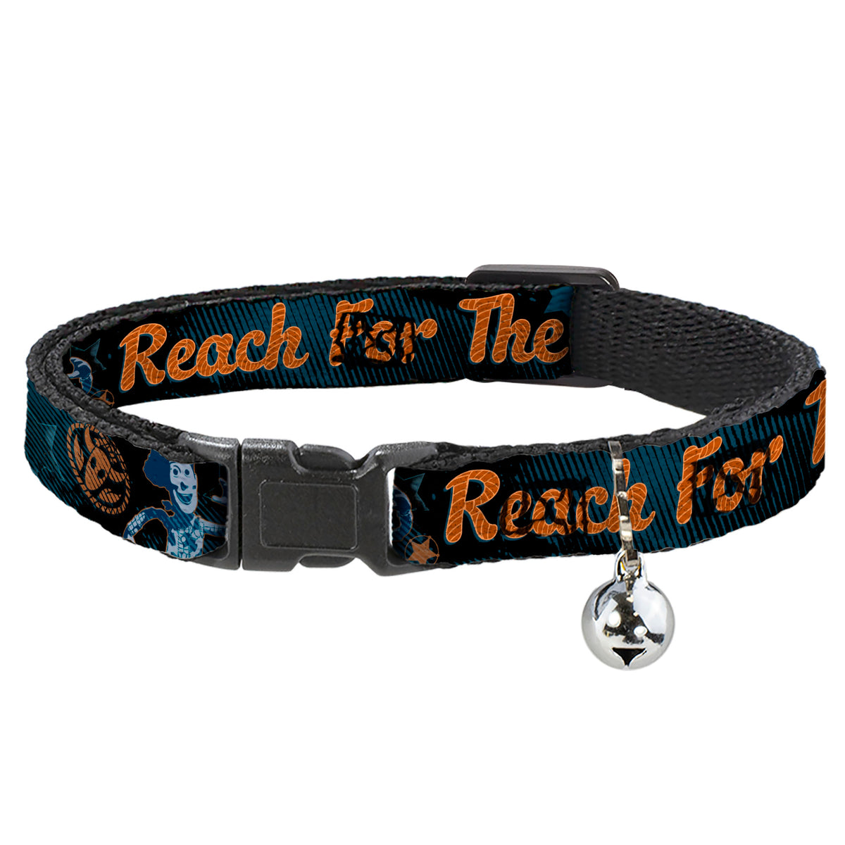 Cat Collar Breakaway - Woody REACH FOR THE SKY Denim Blue Print Cat Collars Breakaway Side Release Disney