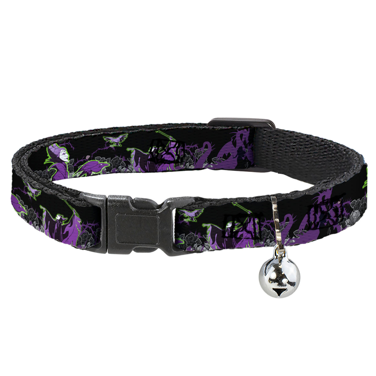 Cat Collar Breakaway - Maleficent & Diablo Black Roses Purples Cat Collars Breakaway Side Release Disney