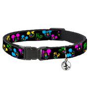 Cat Collar Breakaway - Mickey Mouse Expressions Scattered Black Multi Neon Cat Collars Breakaway Side Release Disney