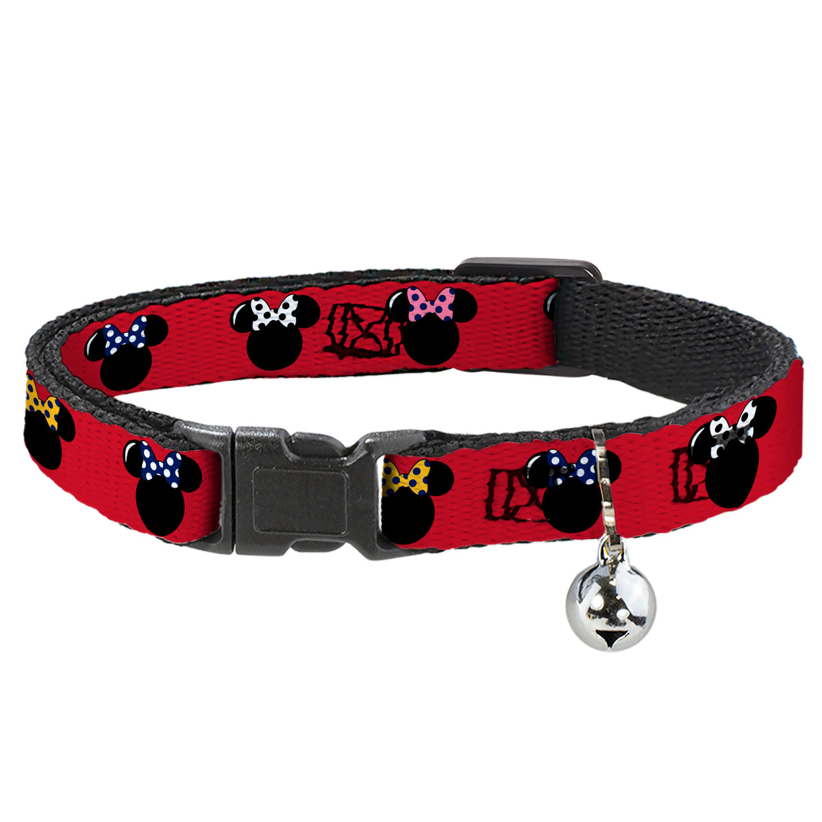 Cat Collar Breakaway - Minnie Mouse Silhouette Red Black Polka Dot Cat Collars Breakaway Side Release Disney