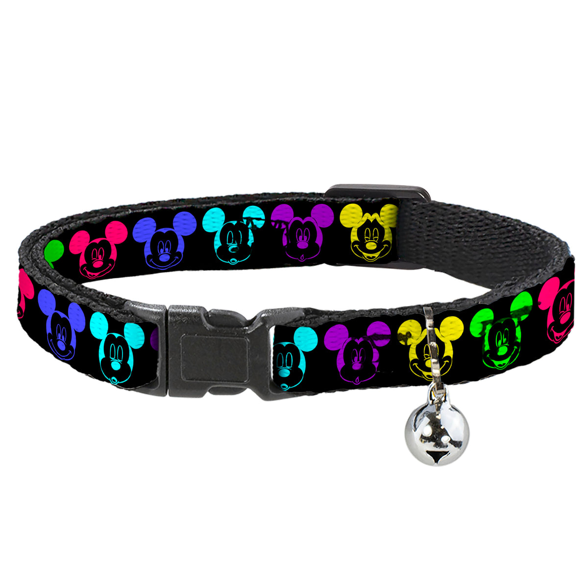 Cat Collar Breakaway - Mickey Expressions Black Multi Neon Cat Collars Breakaway Side Release Disney