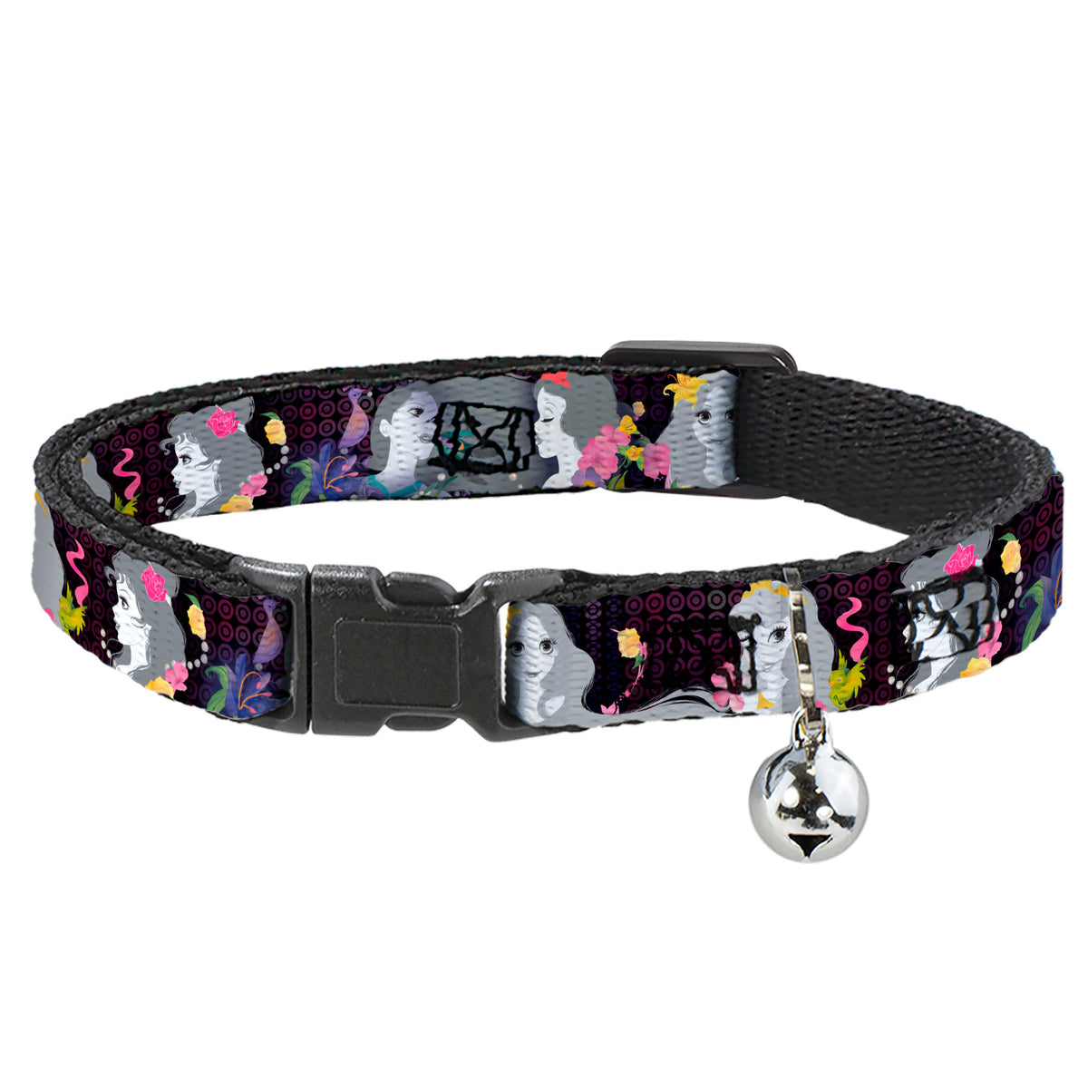Cat Collar Breakaway - Princess Silhouettes Dots Black Purple Gray Multi Color Cat Collars Breakaway Side Release Disney