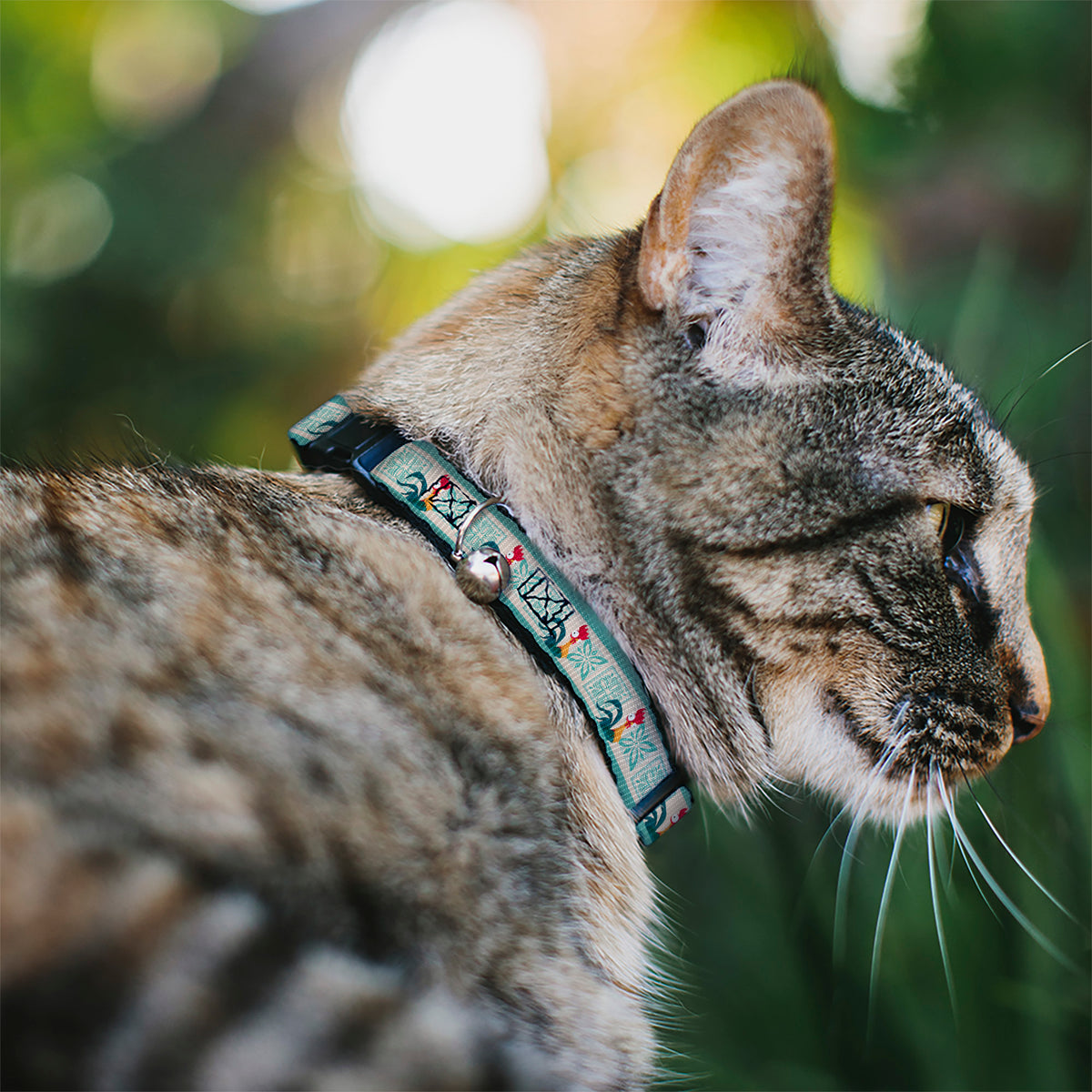 Breakaway Cat Collar with Bell - Moana Hei Hei the Rooster Pose and Icon Blocks White/Light Green Cat Collars Breakaway Side Release Disney