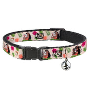 Breakaway Cat Collar with Bell - Moana Hugging Pua Pose and Tropical Flora Beige Cat Collars Breakaway Side Release Disney