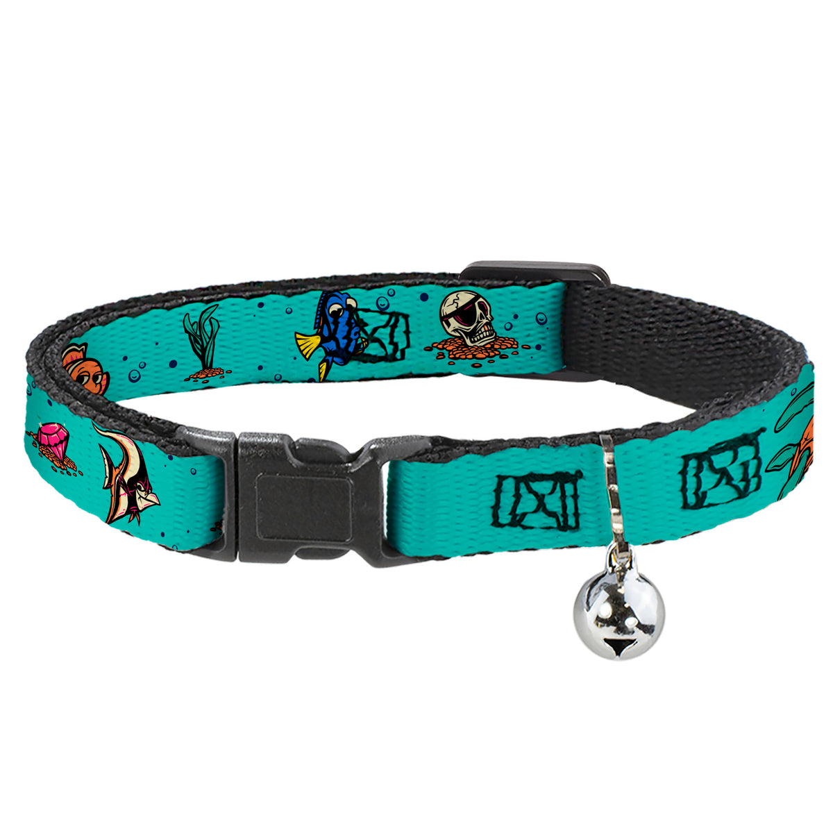 Breakaway Cat Collar with Bell - Finding Nemo Fish and Under Sea Treasures Aqua Blue Cat Collars Breakaway Side Release Disney