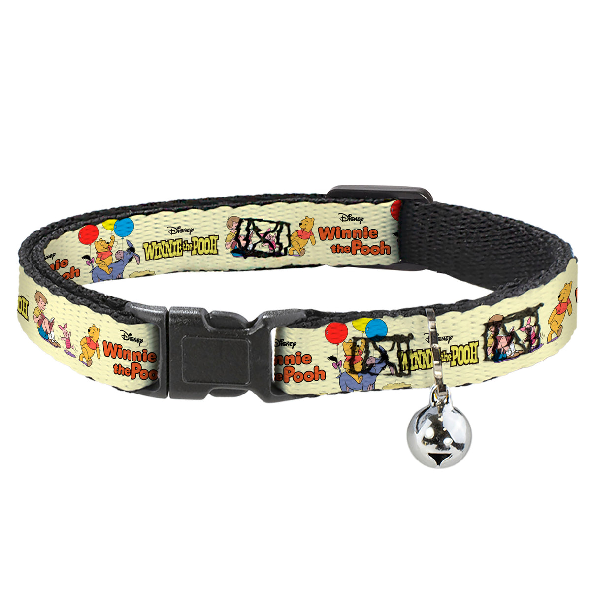 Breakaway Cat Collar with Bell - WINNIE THE POOH and Friends Poses and Title Logos Light Yellow Cat Collars Breakaway Side Release Disney