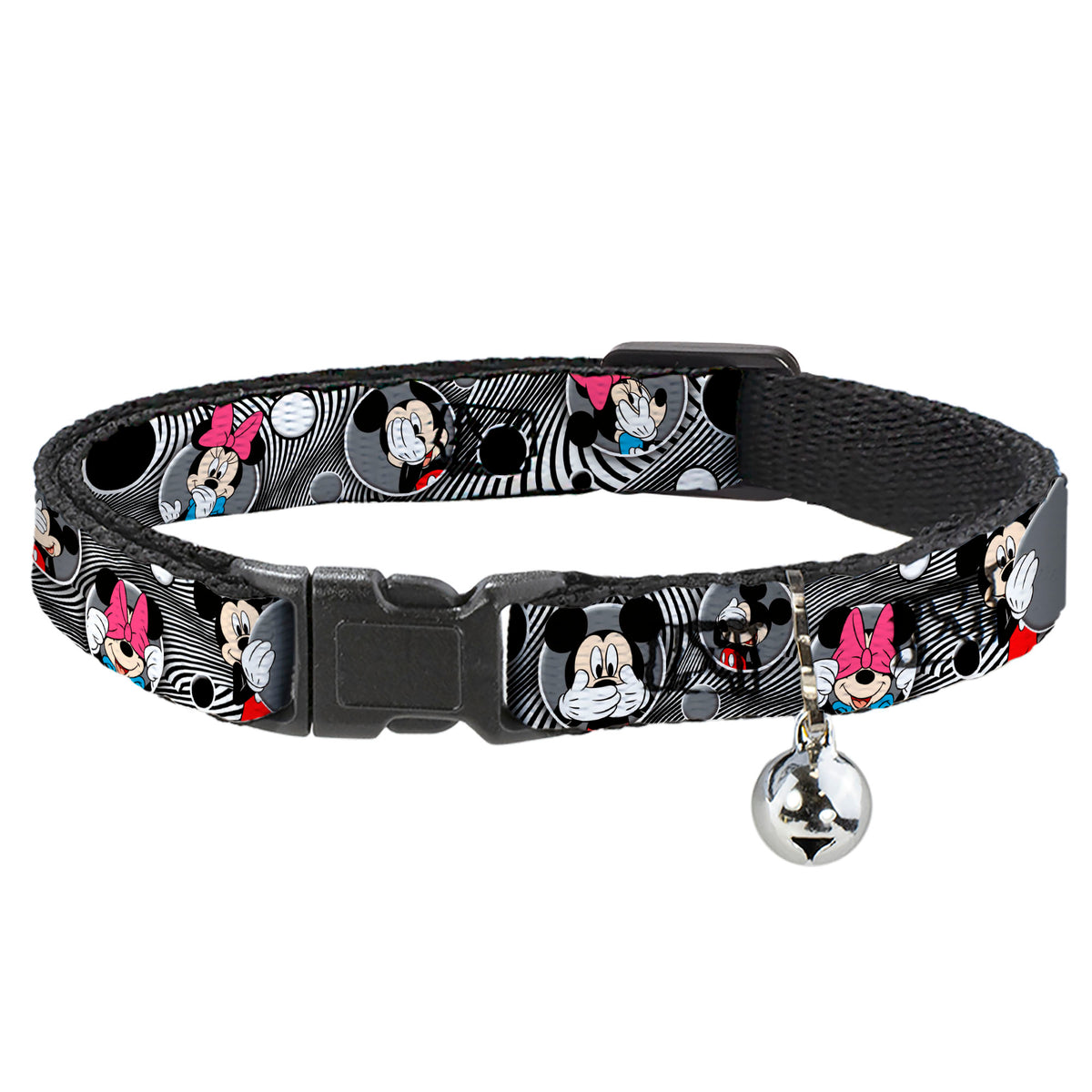 Cat Collar Breakaway - Mickey & Minnie Peek-a-Boo Expressions Swirl Black White Cat Collars Breakaway Side Release Disney