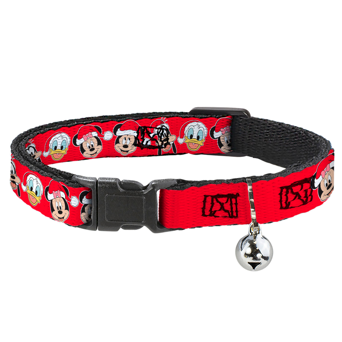 Breakaway Cat Collar with Bell - Christmas Holiday Disney Santa Hat Characters Red Cat Collars Breakaway Side Release Disney