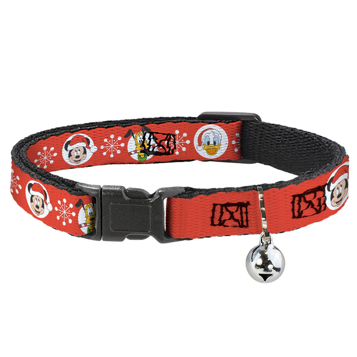 Breakaway Cat Collar with Bell - Christmas Holiday Disney Santa Hat Characters Snowflakes Red Cat Collars Breakaway Side Release Disney