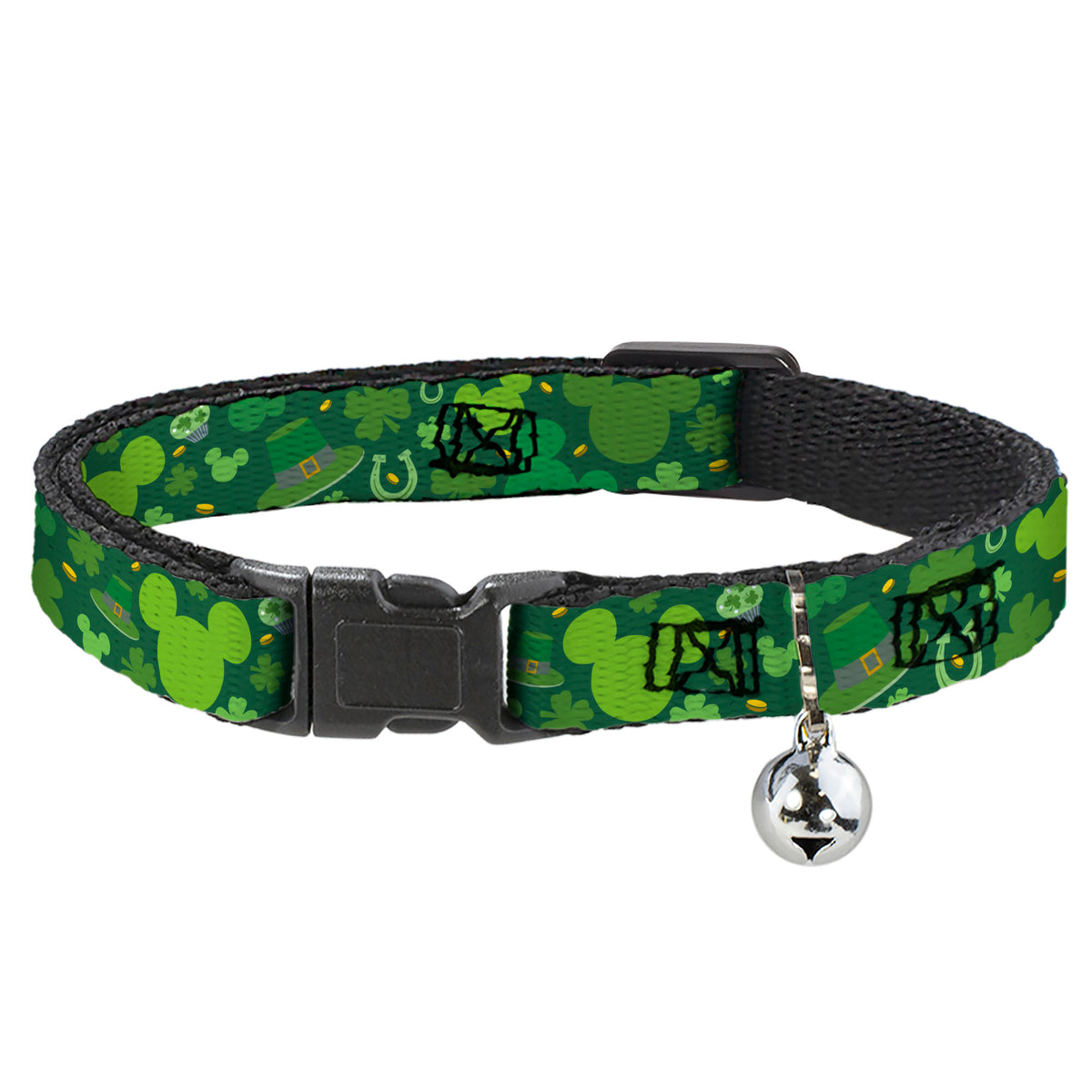 Cat Collar Breakaway - St. Patrick's Day Mickey Collage Greens Cat Collars Breakaway Side Release Disney