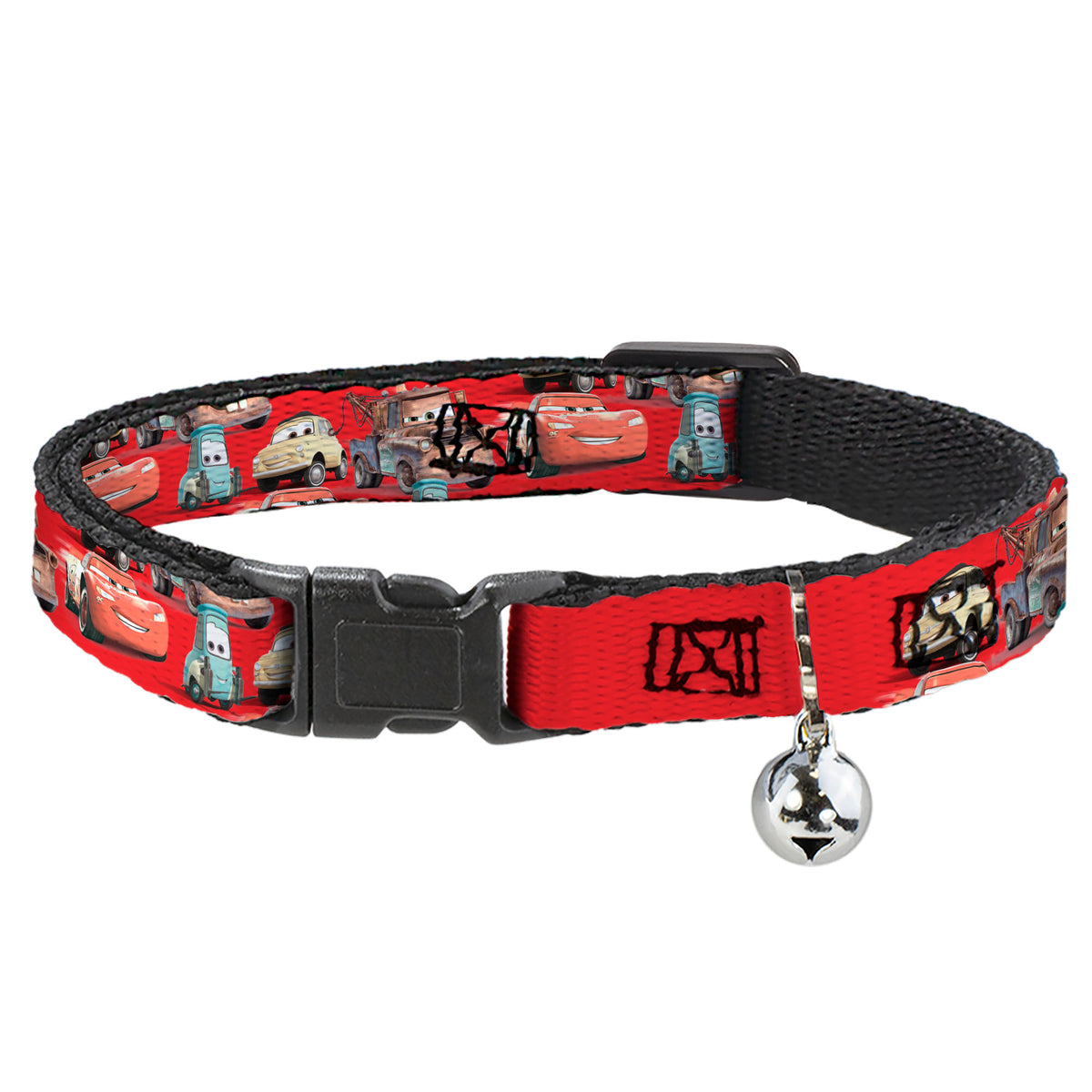 Breakaway Cat Collar with Bell - Cars Four Character Group Pose Red Cat Collars Breakaway Side Release Disney