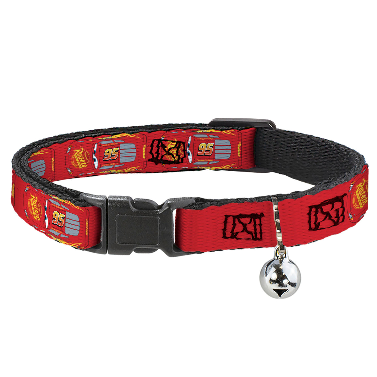 Breakaway Cat Collar with Bell - Cars Lightning McQueen Aerial View Red Cat Collars Breakaway Side Release Disney