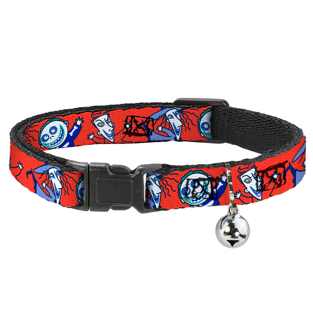 Breakaway Cat Collar with Bell - The Nightmare Before Christmas Lock Stock and Barrel Group Pose Red Cat Collars Breakaway Side Release Disney