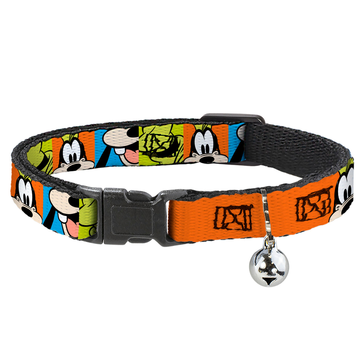 Breakaway Cat Collar with Bell - Goofy Face and Hat Blocks Multi Color Cat Collars Breakaway Side Release Disney