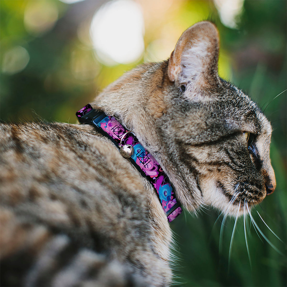 Breakaway Cat Collar with Bell - Stitch and Angel Hugging Pose Black Cat Collars Breakaway Side Release Disney