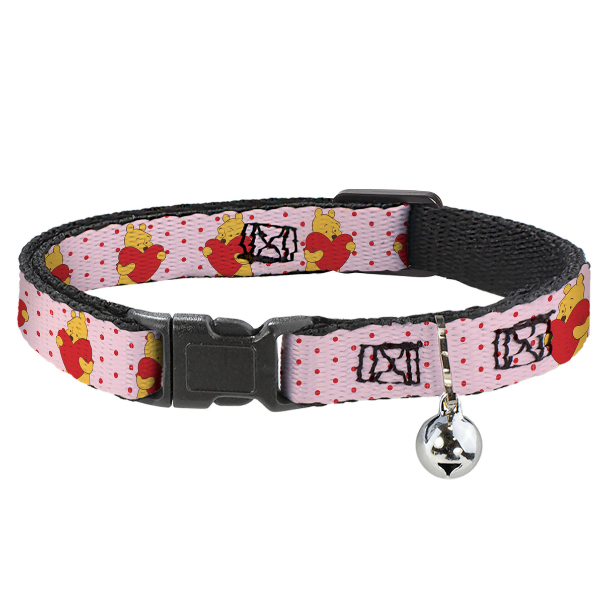 Breakaway Cat Collar with Bell - Winnie the Pooh Hugging Heart Valentine's Day Pose Pink/Red Cat Collars Breakaway Side Release Disney