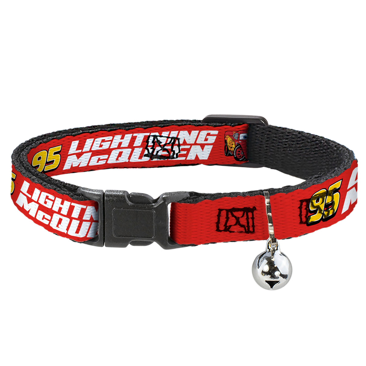 Breakaway Cat Collar with Bell - Cars 95 LIGHTNING MCQUEEN Text and Pose Red Cat Collars Breakaway Side Release Disney
