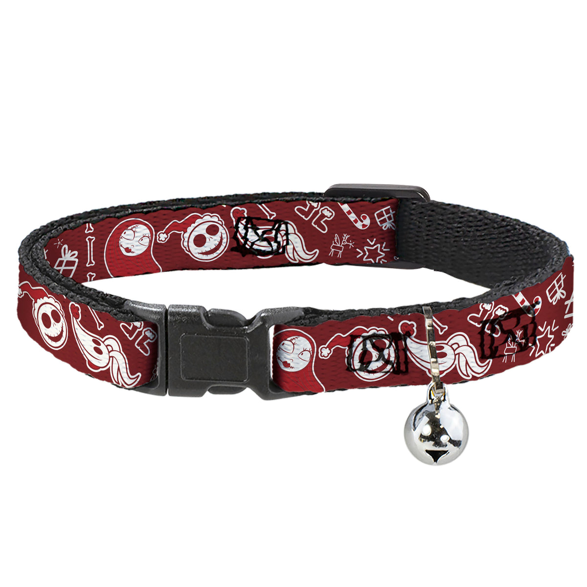 Breakaway Cat Collar with Bell - The Nightmare Before Christmas Icons Collage Burgundy/Reds Cat Collars Breakaway Side Release Disney