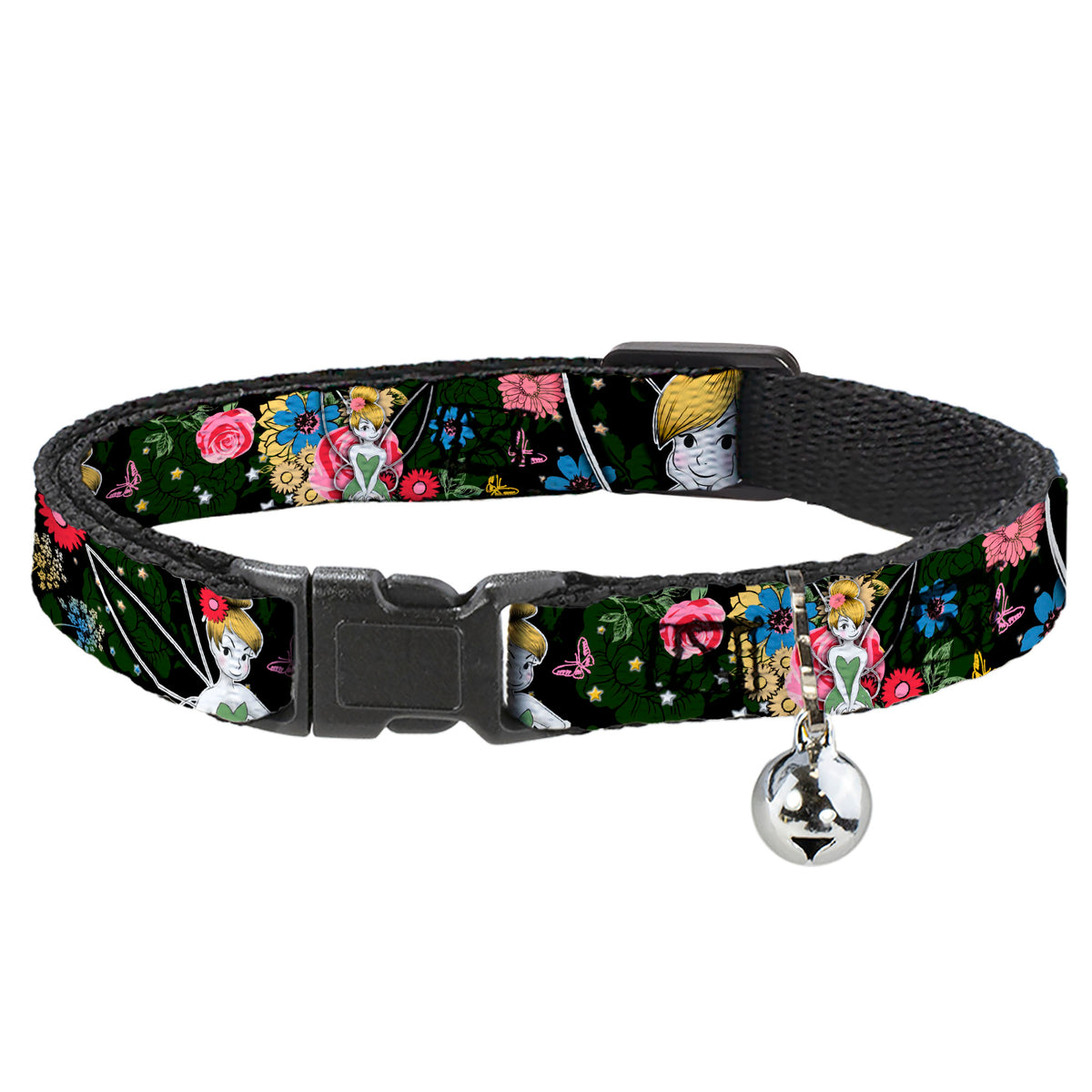 Cat Collar Breakaway - Tinker Bell Poses Sleeping Floral Collage Cat Collars Breakaway Side Release Disney