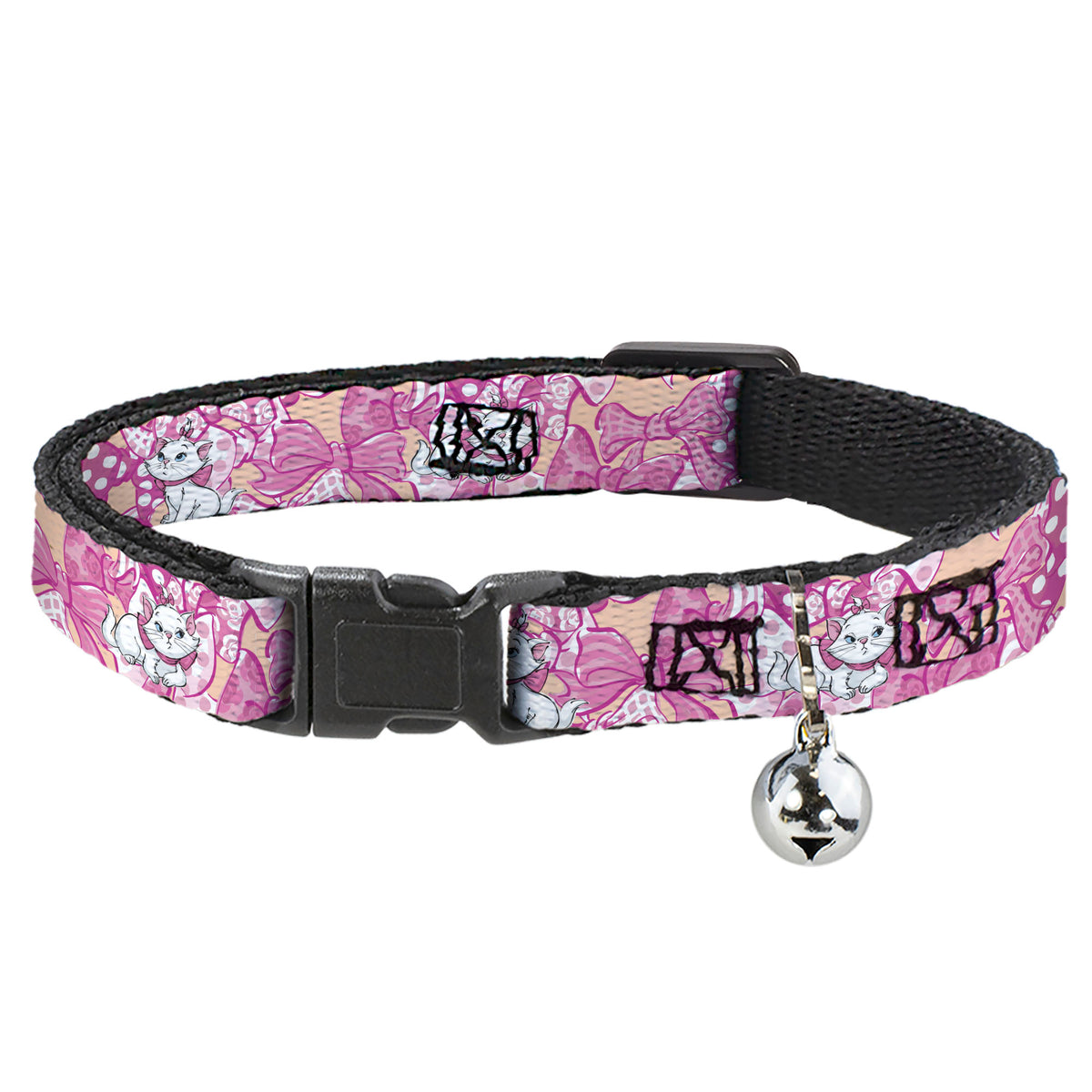 Breakaway Cat Collar with Bell - Aristocats Marie Poses and Bows Yellow/Pinks Cat Collars Breakaway Side Release Disney