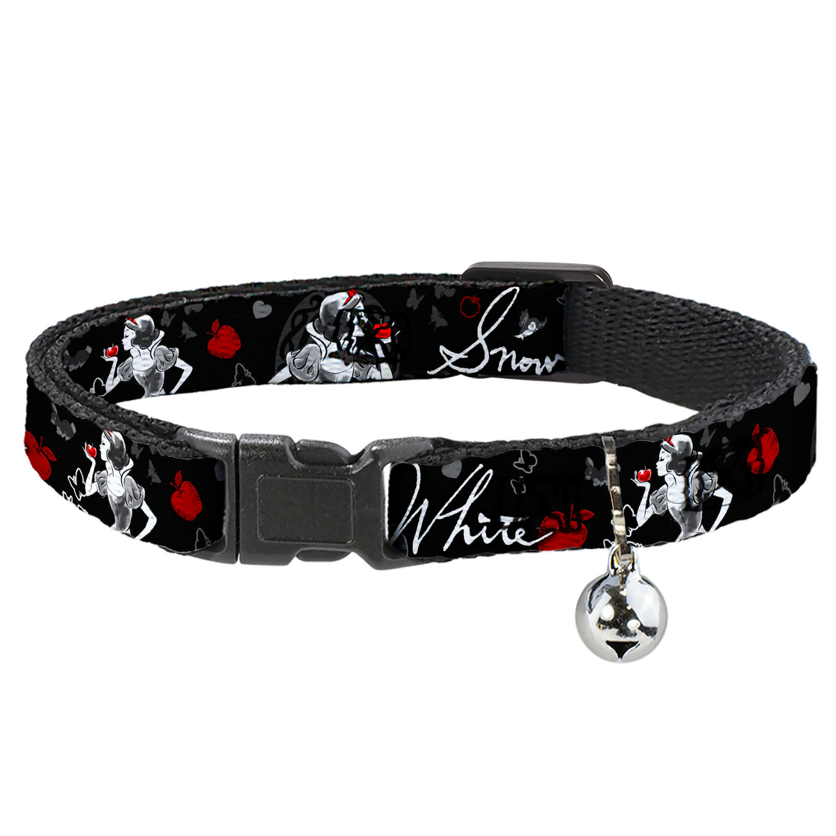 Cat Collar Breakaway - SNOW WHITE Apple Poses Butterflies Black Gray Red Cat Collars Breakaway Side Release Disney